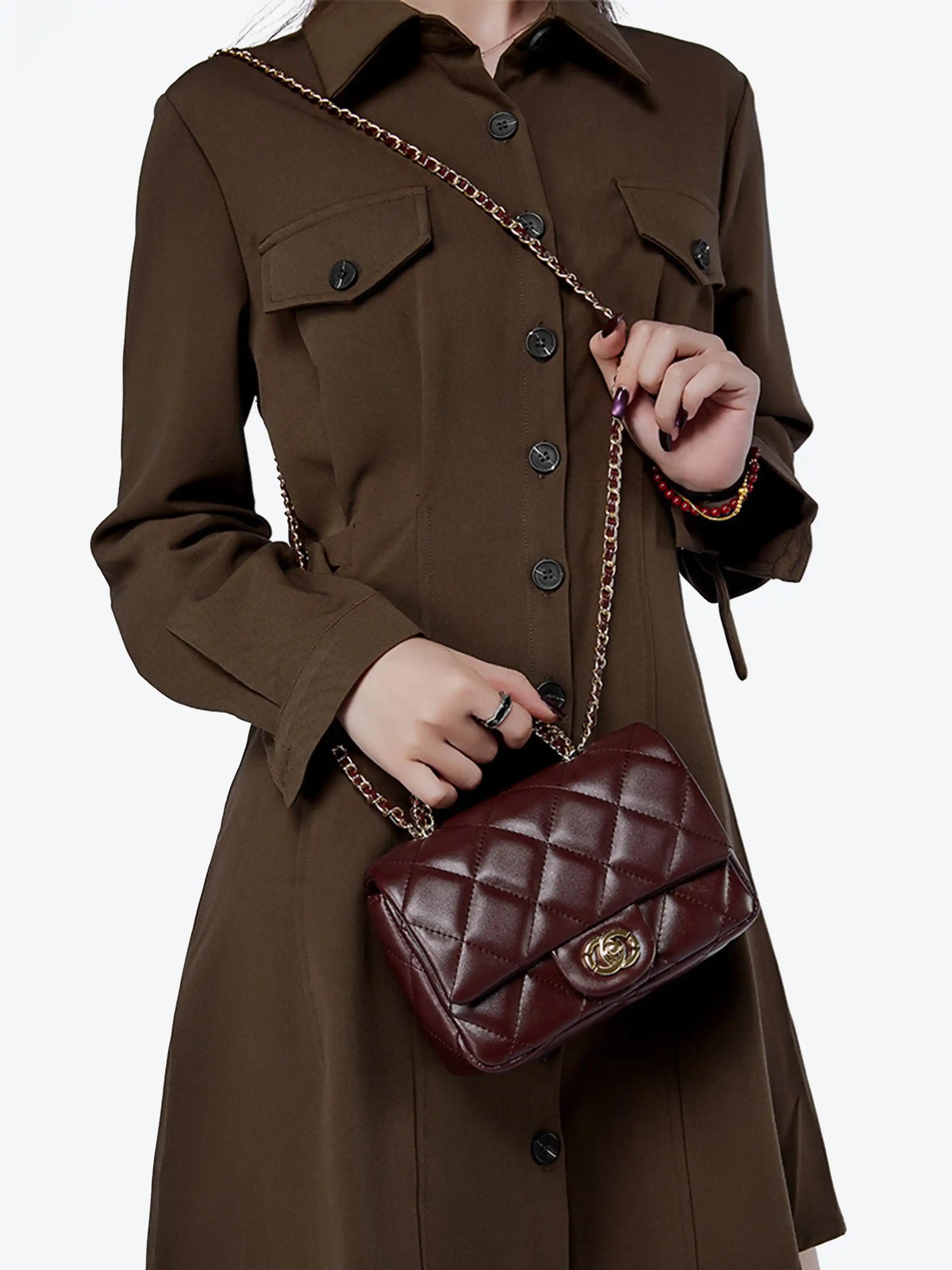 Handbag – Genuine Leather Quilted Shoulder Bag