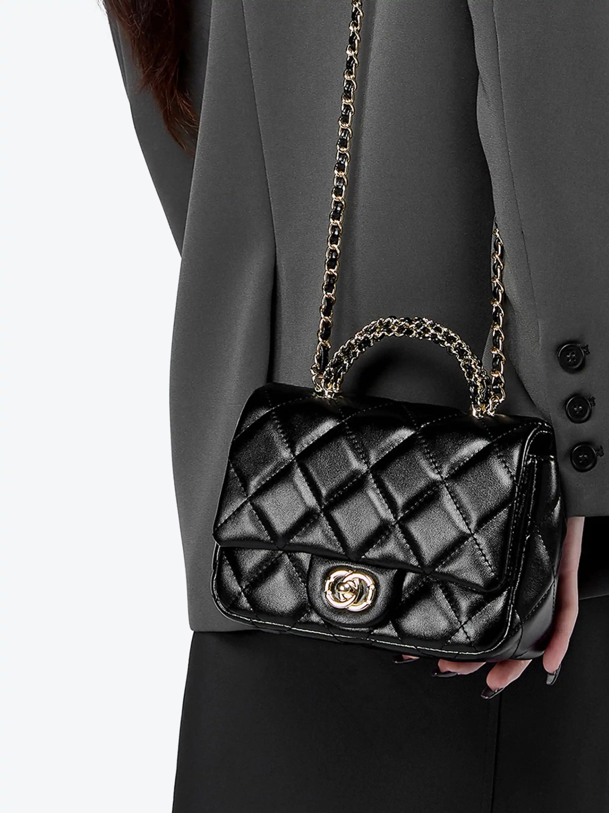 Handbag – Genuine Leather Quilted Shoulder Bag