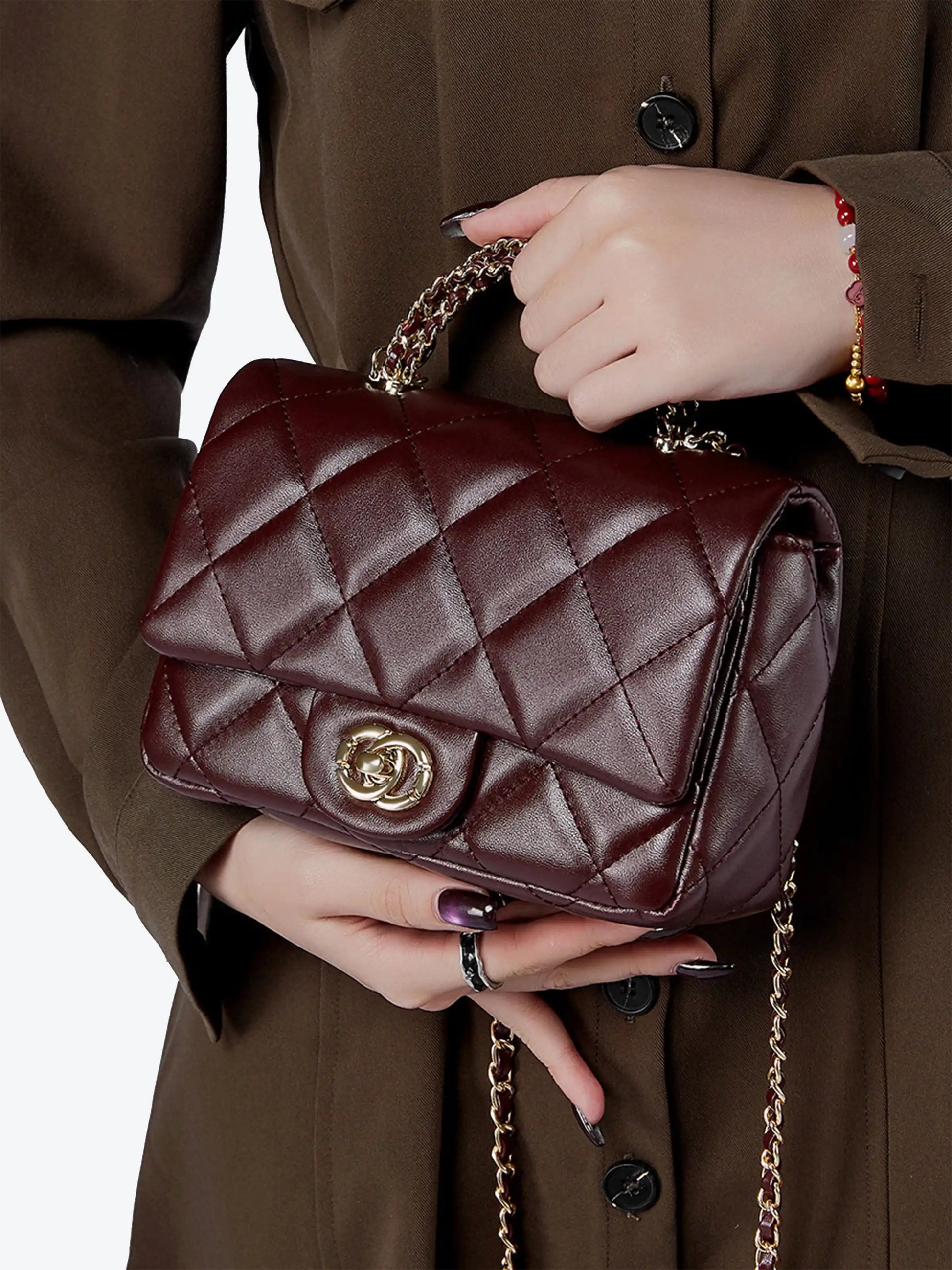 Handbag – Genuine Leather Quilted Shoulder Bag