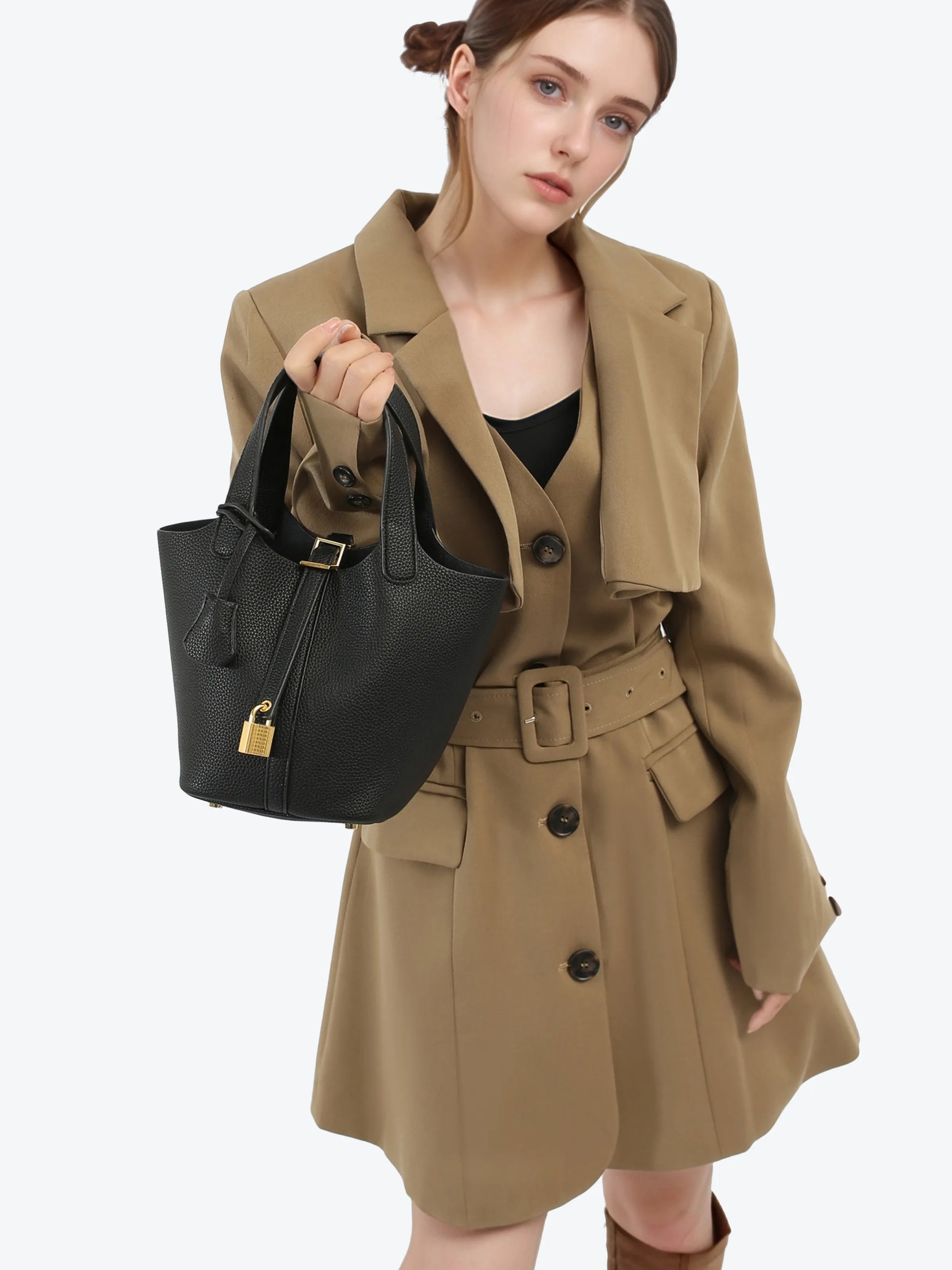 Bucket Bag - Black/ White/Brown